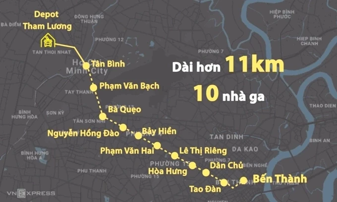 Hướng tuyến Metro Bến Thành - Tham Lương. Đồ họa: Thanh Huyền