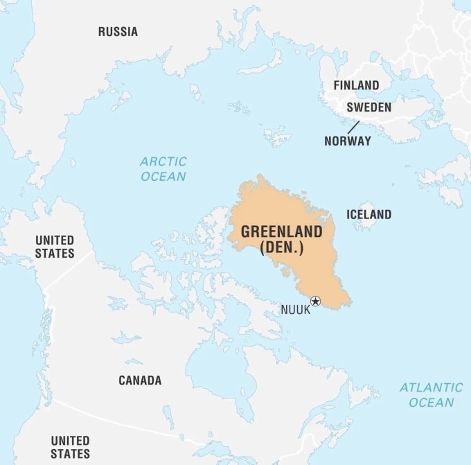 Vị trí Greenland. Đồ họa: Britannica