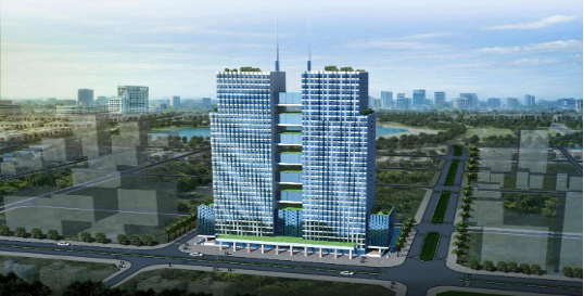 Phối cảnh 2 khối tháp cao 35 tầng, dự kiến cung cấp 1.100 căn hộ tại khu phức hợp. Ảnh: Handico