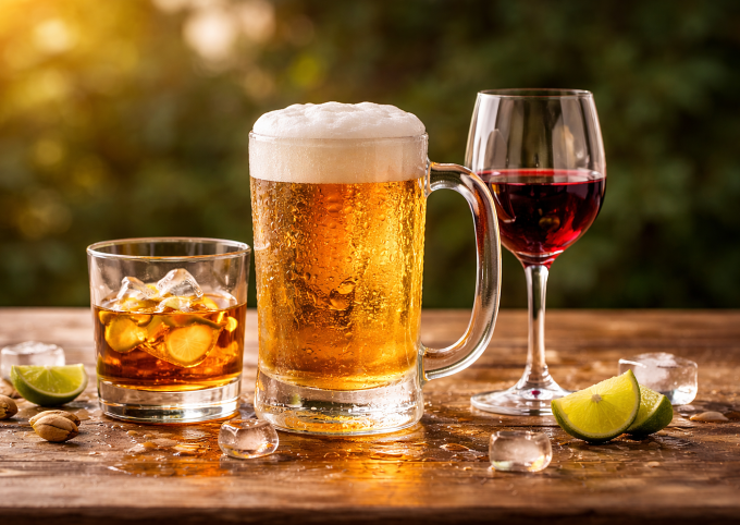 Cồn trong rượu bia có thể khiến nhịp tim tăng hoặc không ổn định. Ảnh được tạo bởi AI