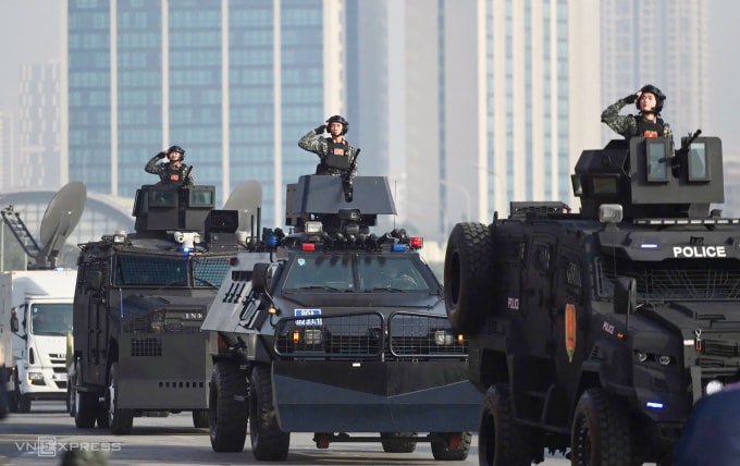 Công an xuất quân bảo vệ Đại hội Đảng. Ảnh: Phạm Dự