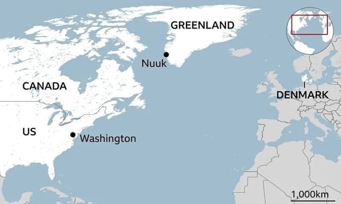 Vị trí Greenland. Ảnh: BBC