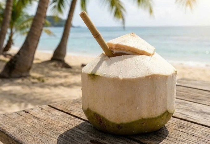 Uống nước dừa giúp bù nước, bổ sung điện giải, hỗ trợ giảm mệt mỏi thần kinh mức độ nhẹ. Ảnh: Trọng Nghĩa