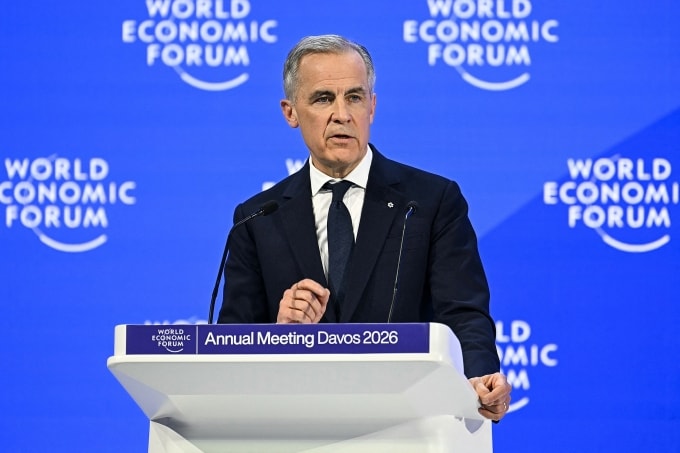 Thủ tướng Canada Mark Carney phát biểu tại hội nghị WEF ở Davos, Thụy Sĩ ngày 20/1. Ảnh: AFP