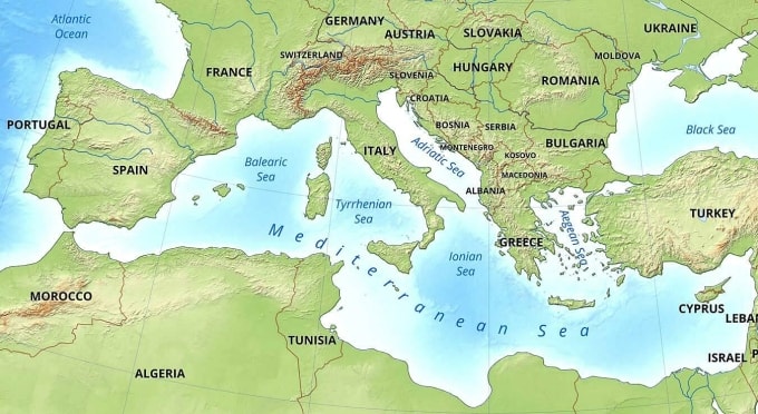 Vị trí Địa Trung Hải. Đồ họa: Free World Maps