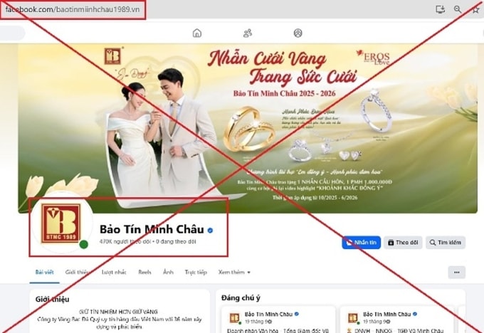 Trang Facebook giả mạo thương hiệu Bảo Tín Minh Châu. Ảnh: Công an cung cấp