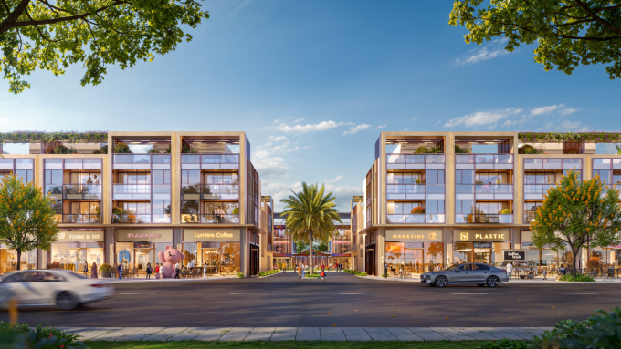 Phối cảnh các căn nhà phố thương mại có cấu trúc 3 tầng 1 tum. Ảnh: Phú Long