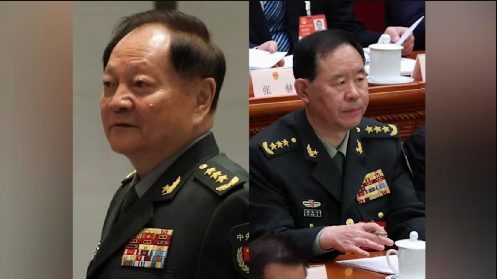 Phó Chủ tịch Quân ủy Trung ương Trung Quốc Trương Hựu Hiệp (trái) và Ủy viên Quân ủy Trung ương Lưu Chấn Lập. (Ảnh: Reuters/Florence Lo)