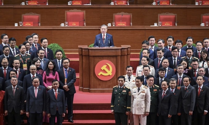 Tổng Bí thư Tô Lâm thay mặt Ủy viên Trung ương khóa XIV phát biểu tại phiên bế mạc, chiều 23/1. Ảnh: Giang Huy