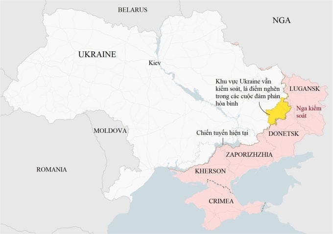 Các khu vực Nga và Ukraine kiểm soát trên chiến trường. Đồ họa: ISW