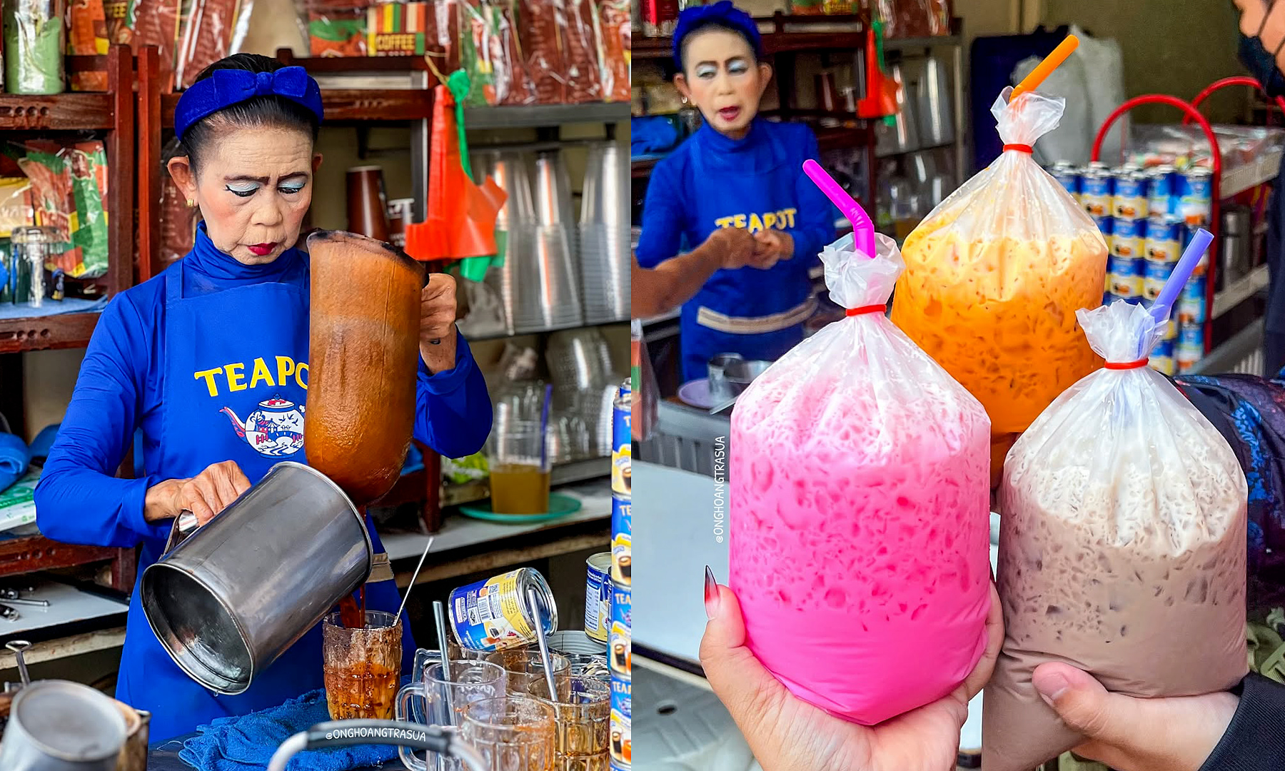 Quán trà sữa 'Dì môi đỏ' ở Bangkok