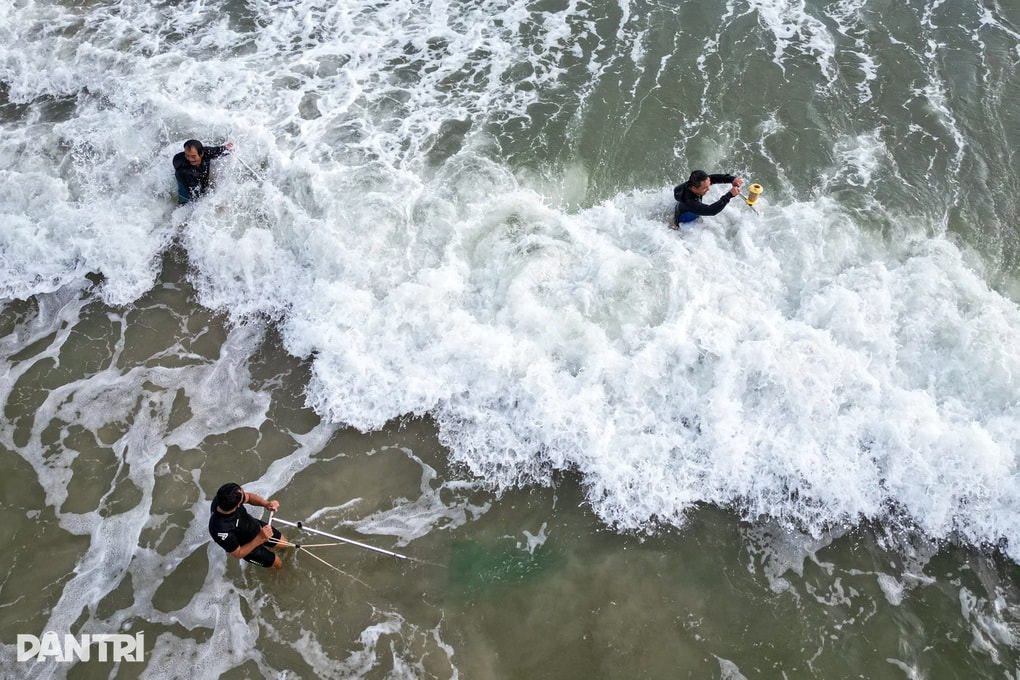 Ngư dân đạp sóng, đi giật lùi bắt ốc tí hon kiếm tiền triệu tiêu Tết - 1 Ngư dân đạp sóng, đi giật lùi bắt ốc tí hon kiếm tiền triệu tiêu Tết - 1
