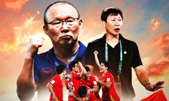 HLV Park Hang-seo (trái) và Kim Sang-sik có dấu ấn lớn trong thành công của các đội tuyển Việt Nam. Ảnh: Think Curve