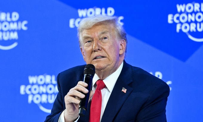Tổng thống Donald Trump phát biểu tại Davos, Thụy Sĩ ngày 21/1. Ảnh: AFP