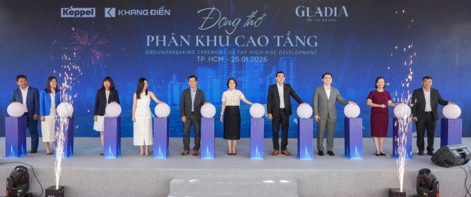 Lễ động thổ phân khu cao tầng đầu tiên trong khu đô thị. Ảnh: Gladia by the Waters