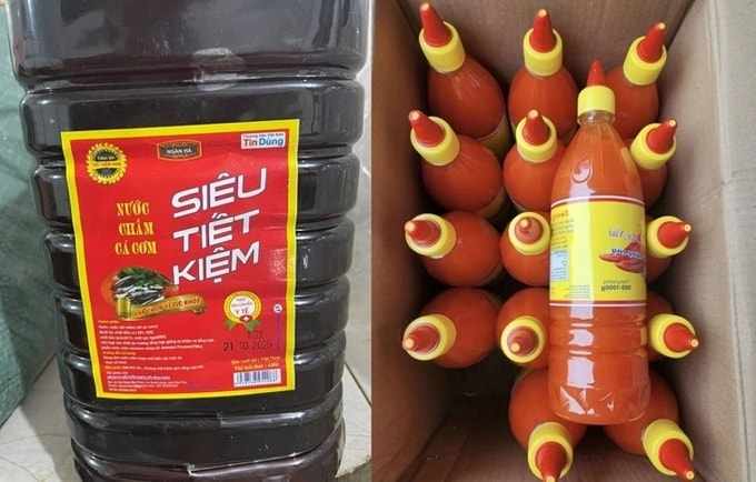 Nước chấm và tương ớt do Công ty Ngân Hà Vĩnh Phúc sản xuất. Ảnh: Công an cung cấp