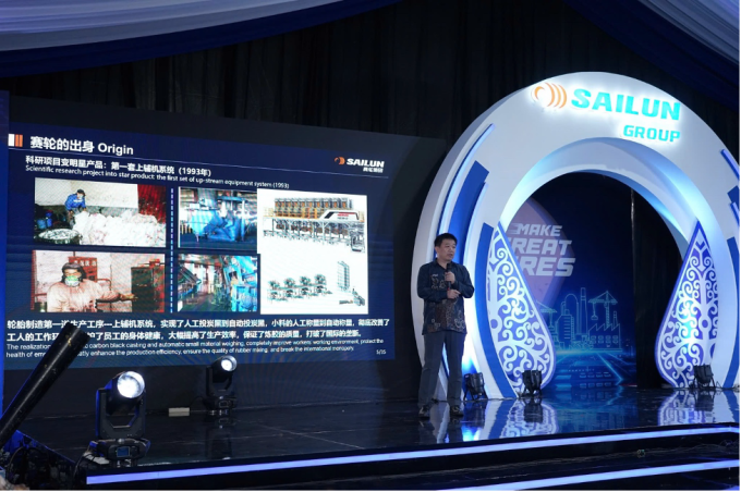 Ông Xie Xiaohong – Tổng giám đốc tập đoàn Sailun chia sẻ về chiến lược phát triển của tập đoàn tại lễ khai trương nhà máy Indonesia - Ảnh: Sailun Group