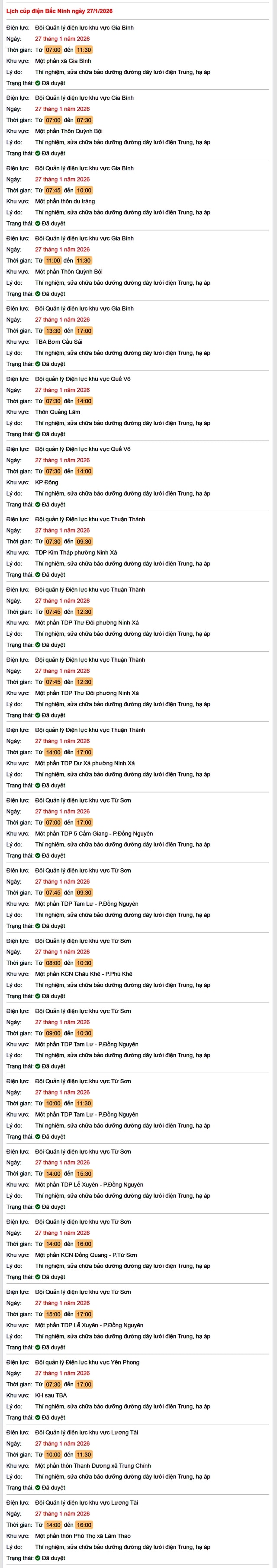 Tra cứu lịch cúp điện Vĩnh Long hôm nay Thứ 3 ngày 27/1/2026- Ảnh 1.