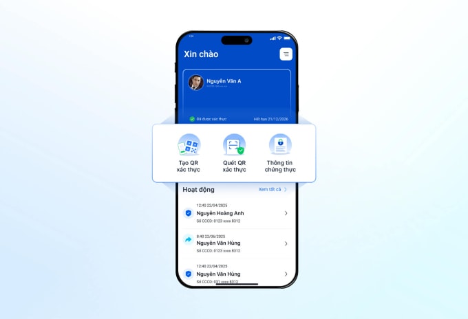 Minh họa giao diện của ứng dụng quản lý danh tính.