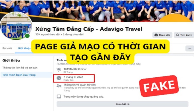 Trang được Công an xác định là giả mạo . Ảnh: Bộ Công an