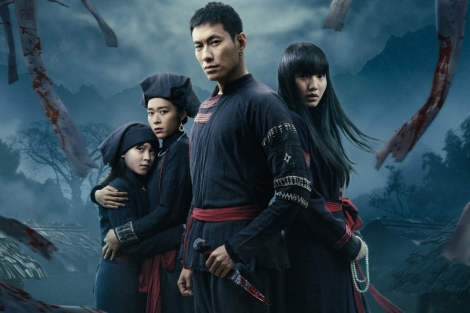 Từ phải qua: tạo hình Minh Anh, Kiều Minh Tuấn, Diệp Bảo Ngọc, Nina trong phim. Ảnh: Đoàn phim cung cấp