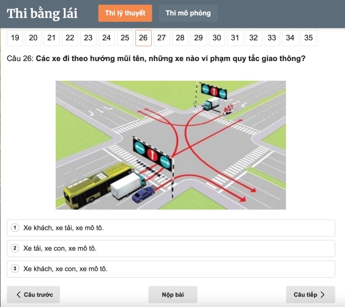 GIao diện thi thử. Ảnh chụp màn hình