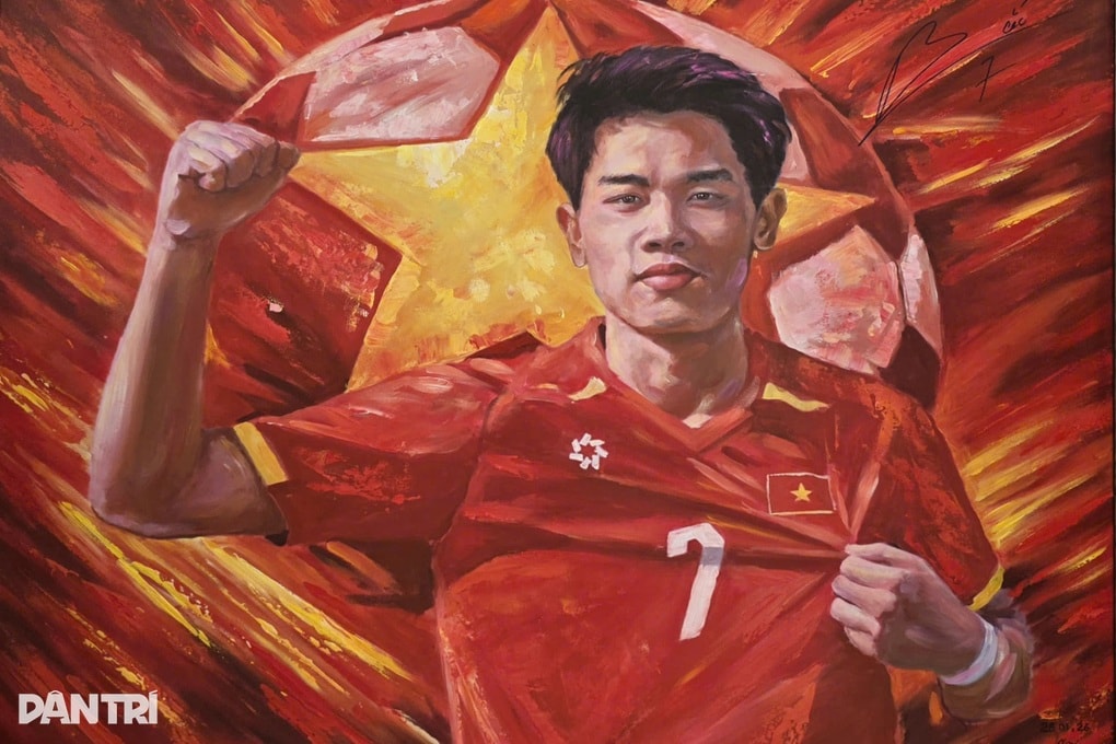 Tranh sơn dầu vẽ tiền đạo Đình Bắc được đấu giá để giúp đồng hương nghèo - 1 Tranh sơn dầu vẽ tiền đạo Đình Bắc được đấu giá để giúp đồng hương nghèo - 1