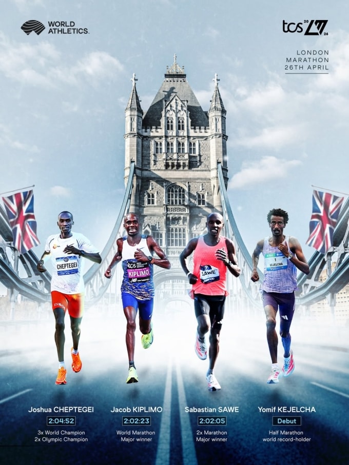 4 ngôi sao hàng đầu dự nội dung nam tại London Marathon 2026. Ảnh: World Athletics