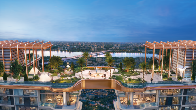 Cầu Khởi Nguyên với hệ tiện ích tầng mái tại dự án. Ảnh: Meygroup