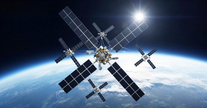 MInh họa mạng lưới vệ tinh hoạt động ngoài không gian. Ảnh: Design Boom/Gemini