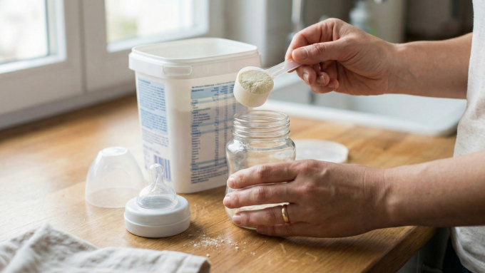 Độc tố cereulide có trong sữa công thức có thể gây ra tình trạng nhiễm độc cấp tính ở trẻ em. Ảnh được tạo bởi AI.