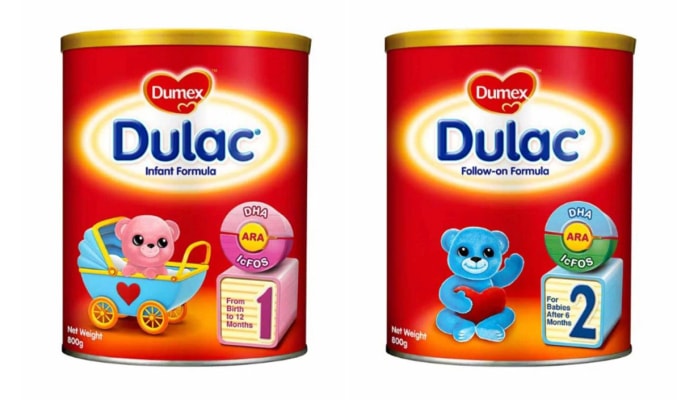 Hai sản phẩm sữa mới nhất gồm Dumex Dulac stage 1 và Dumex Dulac stage 2 bị thu hồi do phát hiện độc tố cereulide. Ảnh: The Straits Times