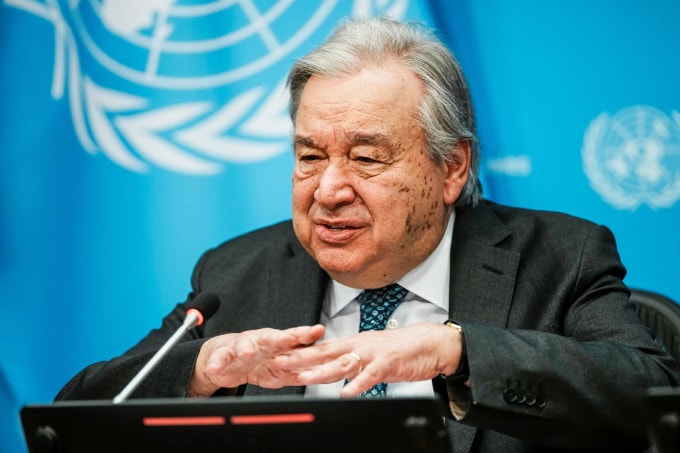 Tổng thư ký Liên Hợp Quốc Antonio Guterres phát biểu tại New York, Mỹ ngày 29/1. Ảnh: Reuters