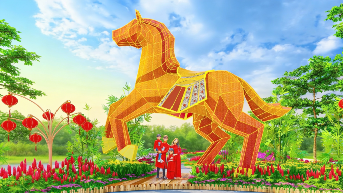 Linh vật Phúc Mã khổng lồ trở thành điểm nhấn của đường hoa. Ảnh: AGS