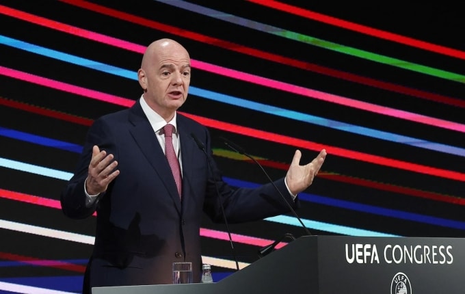 Chủ tịch FIFA Gianni Infantino ở Đại hội đồng UEFA lần thứ 49, tại trung tâm hội nghị Sava ở thành phố Belgrade, Serbia ngày 3/4/2025. Ảnh: Reuters