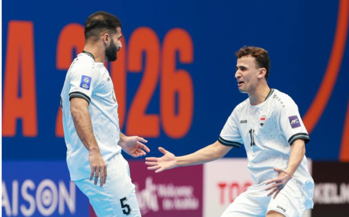 Cầu thủ Iraq mừng chiến thắng 4-2 trước Thái Lan ở tứ kết giải vô địch futsal châu Á 2026, chiều 3/2. Ảnh: AFC