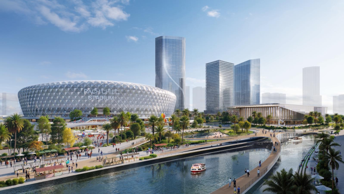 Phối cảnh khu liên hiệp thể thao Rạch Chiếc với sân vận động 75.000 chỗ ngồi. Ảnh: Sun Group