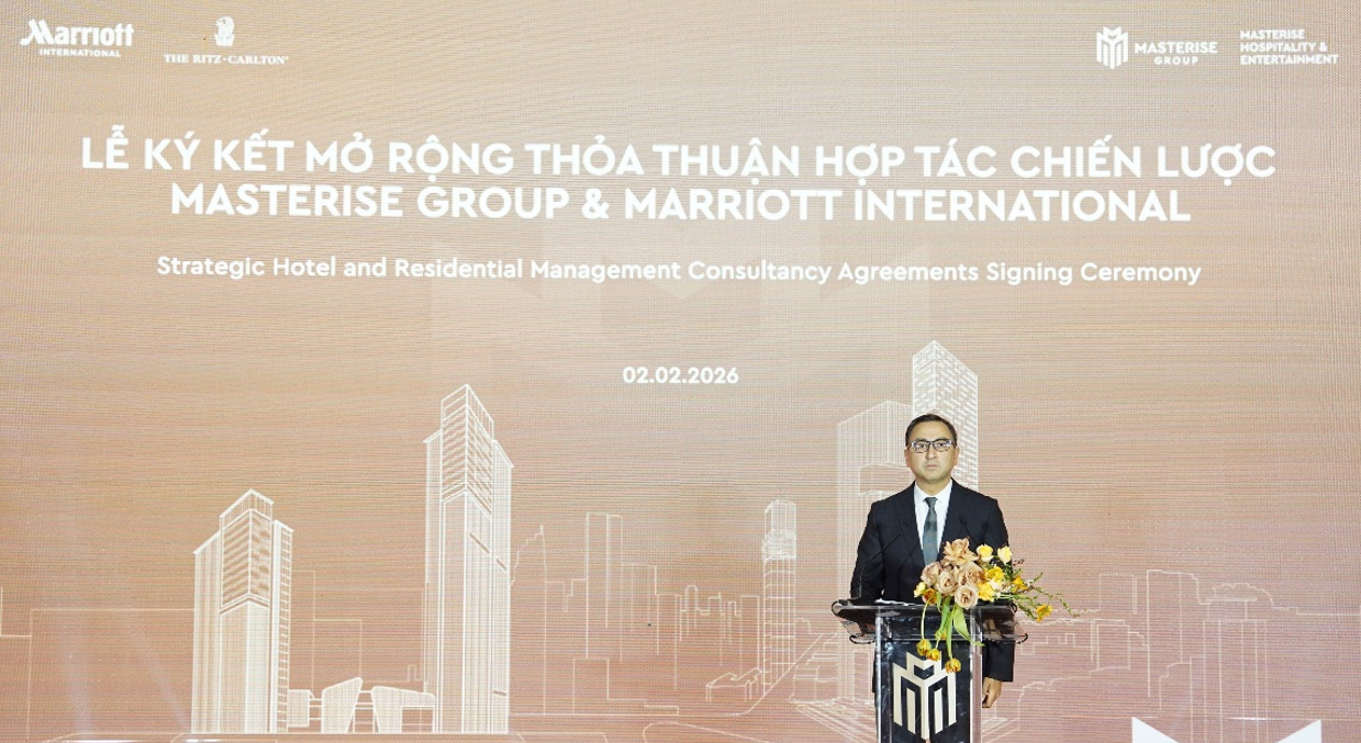Ông Gautam Bhandari – Giám đốc Phát triển khu vực châu Á – Thái Bình Dương (không bao gồm Trung Quốc), Marriott International, phát biểu tại buổi lễ.