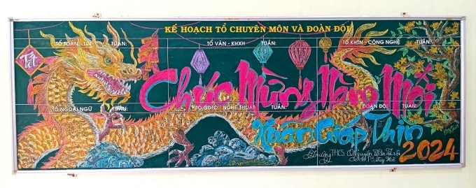 Bức vẽ mừng xuân Giáp Thìn của cô giáo. Ảnh: Nhân vật cung cấp