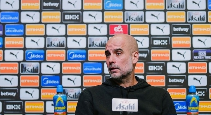Guardiola trong buổi họp báo trước trận Man City - Newcastle ở bán kết lượt về Cup Liên đoàn Anh. Ảnh: mancity.com