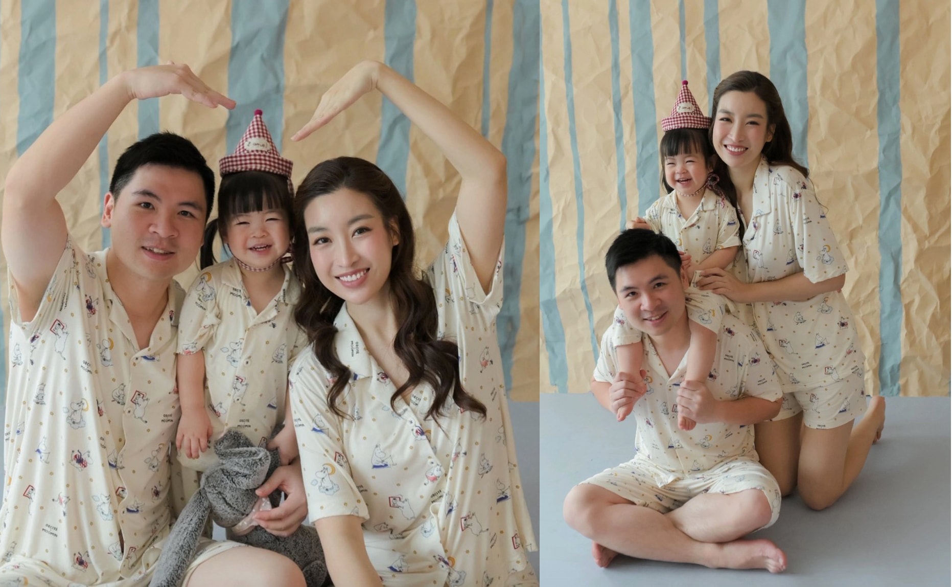 Đỗ Mỹ Linh tung bộ ảnh nhí nhảnh cùng chồng con.