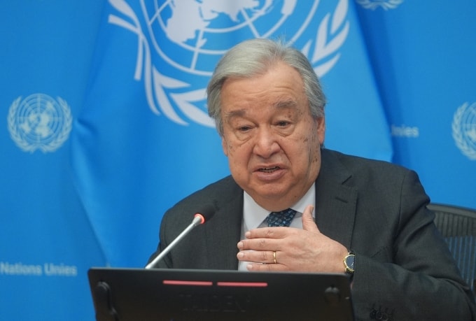 Tổng thư ký Antonio Guterres trong cuộc họp báo tại trụ sở Liên Hợp Quốc ở New York, Mỹ ngày 29/1. Ảnh: Reuters