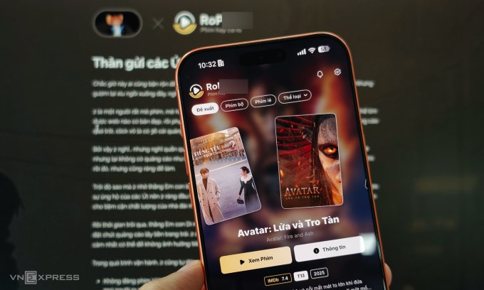 Trang web của RoPh... thông báo dừng hoạt động trong khi ứng dụng cùng tên cũng không thể mở phim. Ảnh: Tuấn Hưng