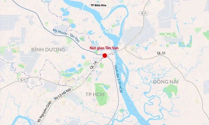 Vị trí nút giao Tân Vạn. Đồ họa: Đăng Hiếu