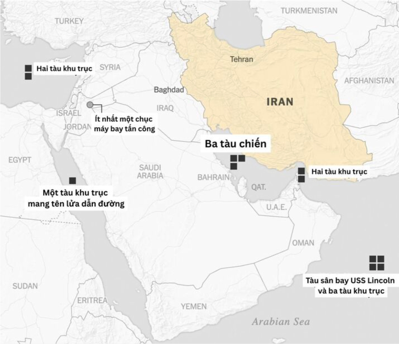 Mỹ tăng cường lực lượng quân sự gần Iran.