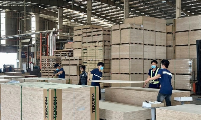 Sản xuất tại nhà máy ván ép cốp pha Tekcom tại Khu công nghiệp Nam Tân Uyên, TP HCM. Ảnh: Dỹ Tùng