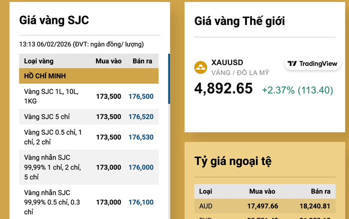 Cuối ngày 6-2, giá vàng miếng SJC, vàng nhẫn đồng loạt tăng - Ảnh 2.