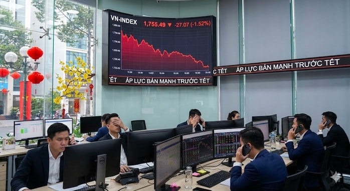 Dòng tiền rút mạnh trước Tết 2026 , thị trường chứng khoán Việt Nam chìm trong sắc đỏ - Ảnh 1. Dòng tiền rút mạnh trước Tết 2026 , thị trường chứng khoán Việt Nam chìm trong sắc đỏ - Ảnh 1.