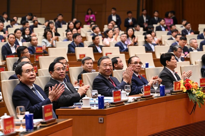 Lãnh đạo Đảng, Nhà nước dự hội nghị toàn quốc quán triệt Nghị quyết Đại hội Đảng XIV. Ảnh: Giang Huy