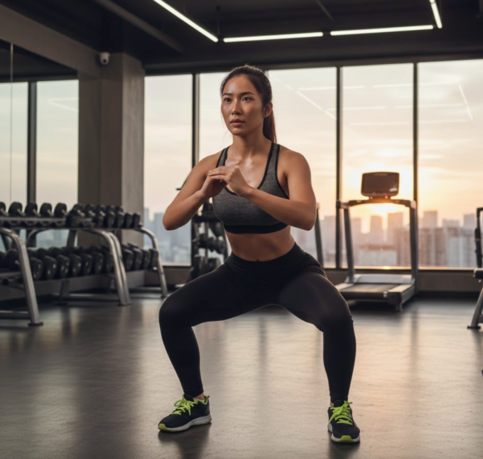 Bài tập squat được nghiên cứu cho thấy giúp quản lý lượng đường trong máu tốt hơn so với đi bộ thông thường. Ảnh minh họa tạo bởi AI